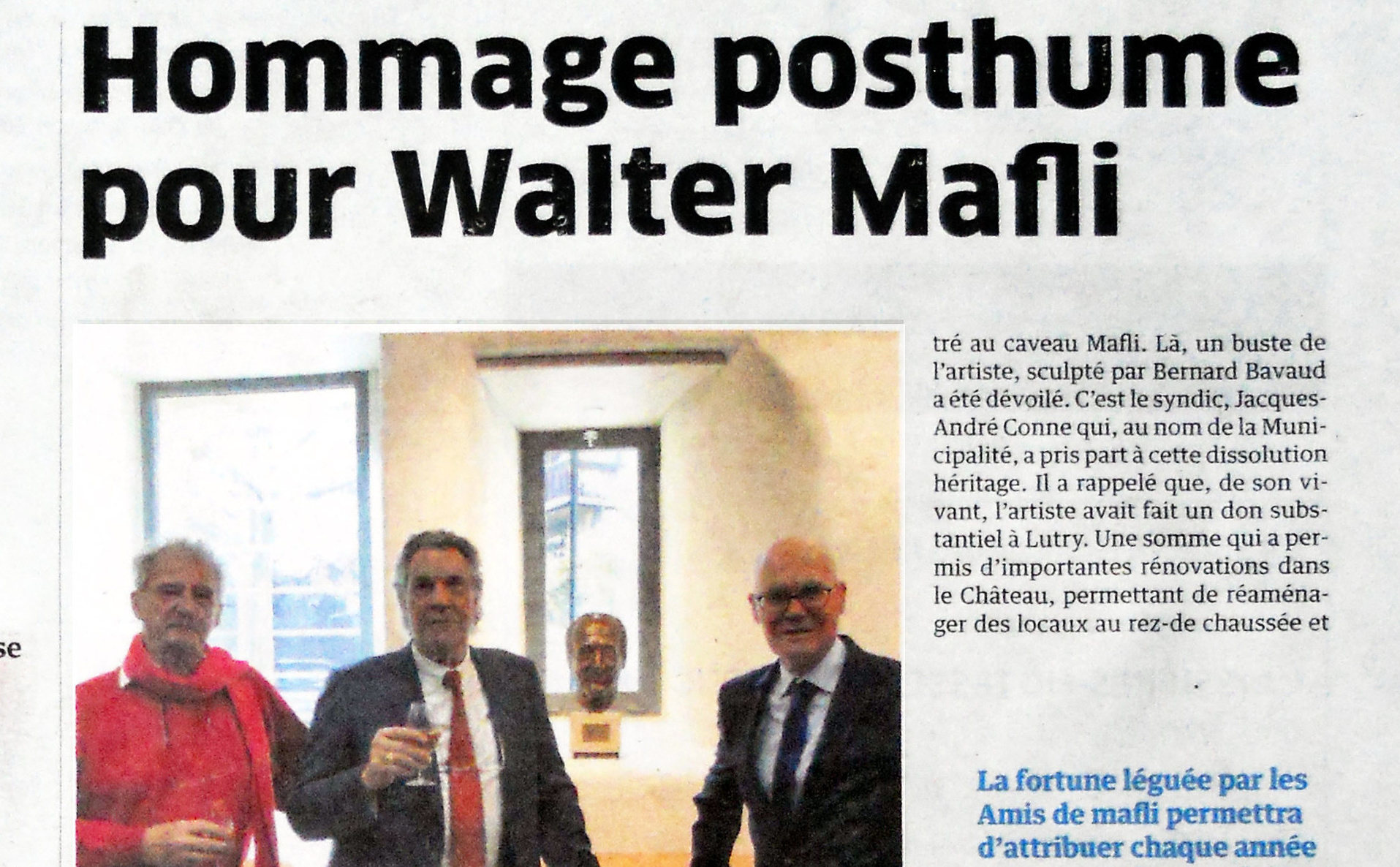 Inauguration du buste de Walter Mafli